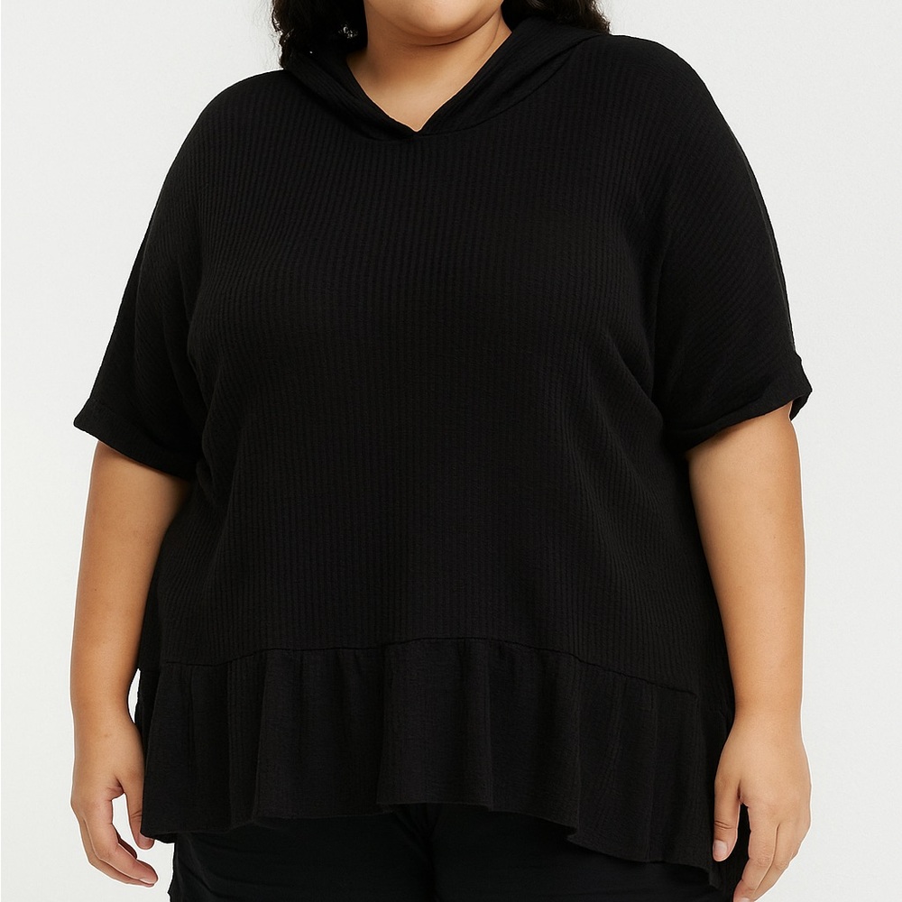 🖤Women’s Black Short Sleeve Blouse with Hood